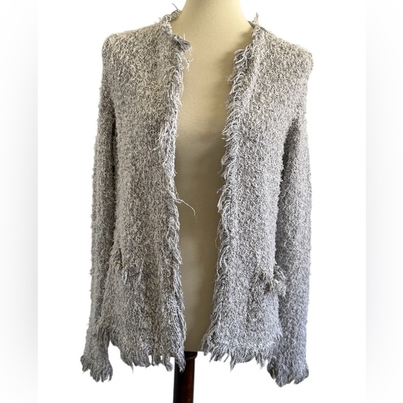 By Anthropologie ETT:TWA Snowfall Tweed Fringe Pockets Open Cardigan Size Small - Picture 1 of 13